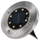 Tesco Outdoor SGL-6 talajba süllyeszthető, leszúrható 6 db inox szolár lámpa, nemesacél napelemes kerti lámpa 6 x 8 db melegfehér LED, 12 cm