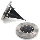 Tesco Outdoor SGL-6 talajba süllyeszthető, leszúrható 6 db inox szolár lámpa, nemesacél napelemes kerti lámpa 6 x 8 db melegfehér LED, 12 cm