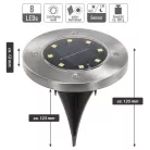 Tesco Outdoor SGL-6 talajba süllyeszthető, leszúrható 6 db inox szolár lámpa, nemesacél napelemes kerti lámpa 6 x 8 db melegfehér LED, 12 cm