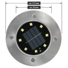 Tesco Outdoor SGL-6 talajba süllyeszthető, leszúrható 6 db inox szolár lámpa, nemesacél napelemes kerti lámpa 6 x 8 db melegfehér LED, 12 cm