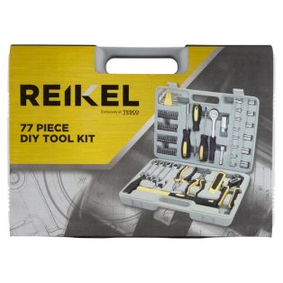   Reikel 77 részes DYE TOOL hobbi barkácskészlet, szerszámkészlet kofferben (imbuszkulcs, bitek, racsnis kulcs, kalapács, csavarhúzók, fogók)