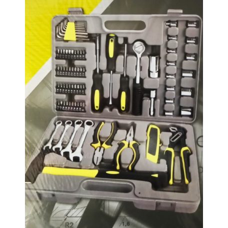 Reikel 77 részes DYE TOOL hobbi barkácskészlet, szerszámkészlet kofferben (imbuszkulcs, bitek, racsnis kulcs, kalapács, csavarhúzók, fogók)