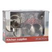   Koopman S34-495300 Cooking Set, 9 részes játék inox, nemesacél konyhai készlet gyerekeknek, serpenyővel, fazékkal, fedőkkel, kanalakkal és konyharuhával