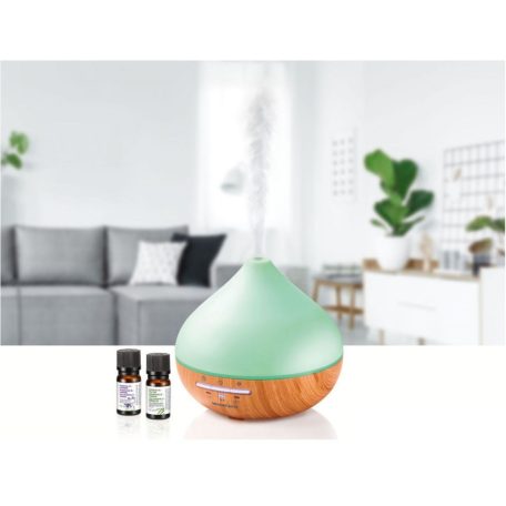 SilverCrest SADH A1 ultrahangos párásító, famintás / színes LED-es aromalámpa, aroma diffúzor, fényhatással + 2 x 300 ml ajándék illóolajjal