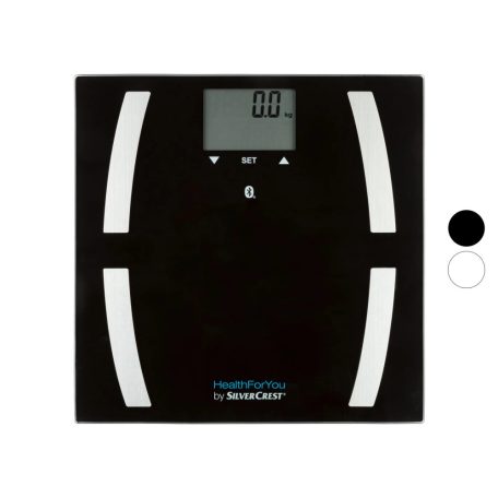 SilverCrest SBF 77 Bluetooth Diagnosztikai mérleg, LCD kijelzős digitális személymérleg 180 kg teherbírással 6 az 1-ben funkcióval
