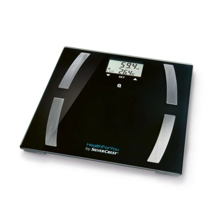 SilverCrest SBF 77 Bluetooth Diagnosztikai mérleg, LCD kijelzős digitális személymérleg 180 kg teherbírással 6 az 1-ben funkcióval