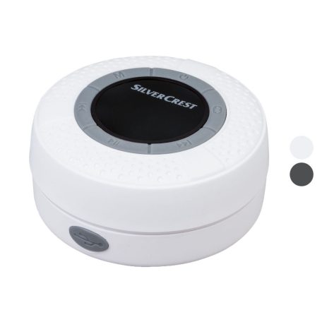 SilverCrest SBL 3 D1 vízálló fürdőszobai Bluetooth hangszóró FM rádióval, LCD kijelzővel 