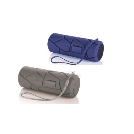 SilverCrest SBL 6 B2 hordozható, kültéri IP44 vízálló Bluetooth hangszóró gumírozott házban 3.7V 1000 mAh LI-PO akkuval, 3.5 mm Audio Jack bemenettel, 2 x 2W RMS, kék / szürke