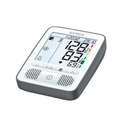Sanitas SBM 53 beszélő felkaros digitális automata vérnyomásmérő, mért érték felolvasás és tárolás funkcióval, tárolótáskával