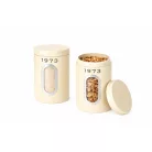 SilverCrest SCS 15 A1 Retro 1973 Storage Container Set 2 darabos száraz élelmiszer tároló doboz készlet betekintő ablakkal 2 x 1.5 liter kapacitással piros, krém vagy fekete színben