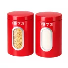 SilverCrest SCS 15 A1 Retro 1973 Storage Container Set 2 darabos száraz élelmiszer tároló doboz készlet betekintő ablakkal 2 x 1.5 liter kapacitással piros, krém vagy fekete színben