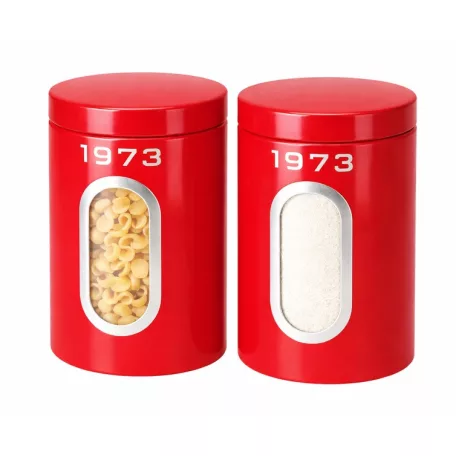 SilverCrest SCS 15 A1 Retro 1973 Storage Container Set 2 darabos száraz élelmiszer tároló doboz készlet betekintő ablakkal 2 x 1.5 liter kapacitással piros, krém vagy fekete színben