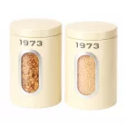 SilverCrest SCS 15 A1 Retro 1973 Storage Container Set 2 darabos száraz élelmiszer tároló doboz készlet betekintő ablakkal 2 x 1.5 liter kapacitással piros, krém vagy fekete színben