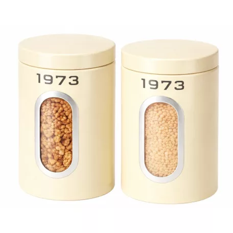 SilverCrest SCS 15 A1 Retro 1973 Storage Container Set 2 darabos száraz élelmiszer tároló doboz készlet betekintő ablakkal 2 x 1.5 liter kapacitással piros, krém vagy fekete színben