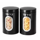 SilverCrest SCS 15 A1 Retro 1973 Storage Container Set 2 darabos száraz élelmiszer tároló doboz készlet betekintő ablakkal 2 x 1.5 liter kapacitással piros, krém vagy fekete színben