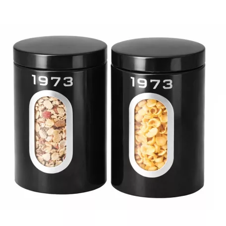 SilverCrest SCS 15 A1 Retro 1973 Storage Container Set 2 darabos száraz élelmiszer tároló doboz készlet betekintő ablakkal 2 x 1.5 liter kapacitással piros, krém vagy fekete színben