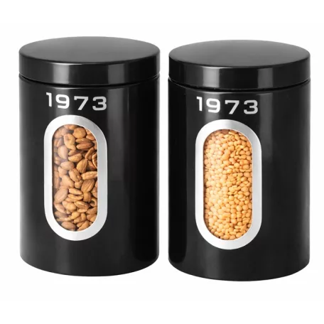 SilverCrest SCS 15 A1 Retro 1973 Storage Container Set 2 darabos száraz élelmiszer tároló doboz készlet betekintő ablakkal 2 x 1.5 liter kapacitással piros, krém vagy fekete színben