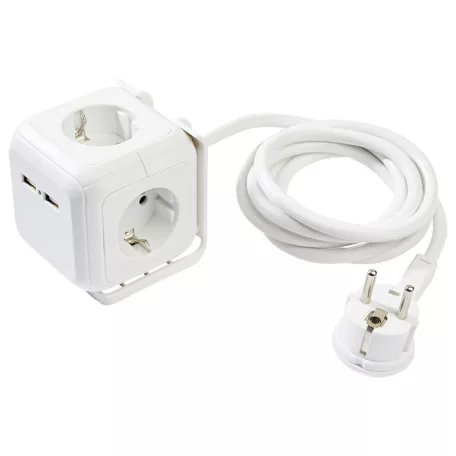 SilverCrest PowerCube 6 Socket Cube multifunkciós elosztó kocka 4 hálózati aljzattal, 2 USB porttal, 1.5 m kábellel