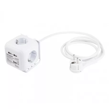 SilverCrest PowerCube 6 Socket Cube multifunkciós elosztó kocka 4 hálózati aljzattal, 2 USB porttal, 1.5 m kábellel