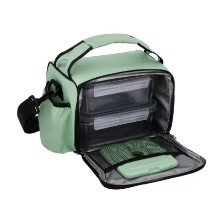 SilverCrest 5L polyester hűtőtáska 4 db frissentartó, fedeles ételtároló dobozzal, vállpánttal 24 x 19 x 179 cm, fekete / zöld