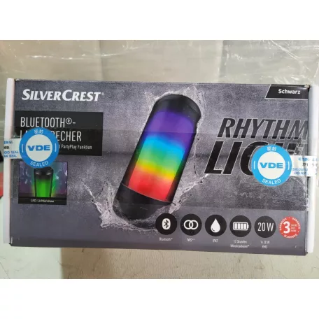 SilverCrest Rhythm Light 20W IPX7 vízálló akkus Bluetooth hangszóró, LED-es akkumulátoros soundbox PartyPlay funkcióval