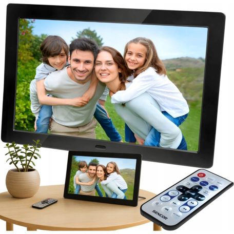 Sencor SDF 874B fekete 8" 1200 x 800 pixel 16:9 HD IPS digitáls képkeret, multimédia fotókeret távirányítóval, hangszóróval, kép-, videó- és zenelejátszás funkcióval