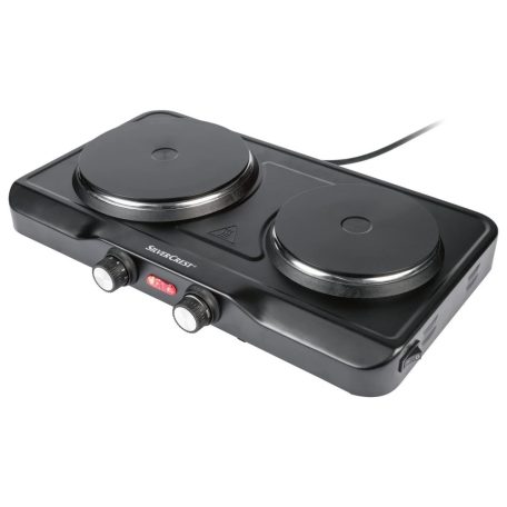 SilverCrest SDK 2500 C1 dupla elektromos főzőlap, 2500W fém platnis kétlapos rezsó 1000W + 1500W, fekete