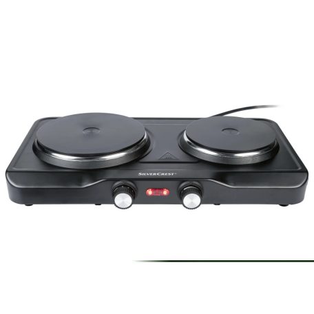 SilverCrest SDK 2500 C1 dupla elektromos főzőlap, 2500W fém platnis kétlapos rezsó 1000W + 1500W, fekete