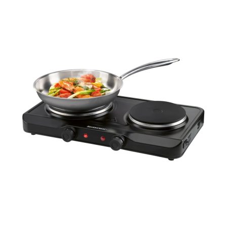 SilverCrest SDK 2500 E1 dupla elektromos főzőlap, 2500W fém platnis kétlapos rezsó 185 mm 1000W + 155 mm 1500W, fekete