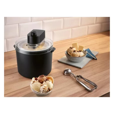SilverCrest SECM 12 F2 BLACK (fekete) elektromos 12W 1.65 L (700g / 1000 ml jégkrém készítésére alkalmas) fagyigép, fagylaltgép, házi sorbet- és fagylaltkészítő