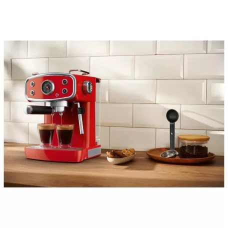 SilverCrest SEMR 1400 B1 RETRO 1973 piros / bézs / fekete eszpresszó / cappuccino kávéfőző, 1400W 20 bar 1 / 2 csészés presszókávéfőző