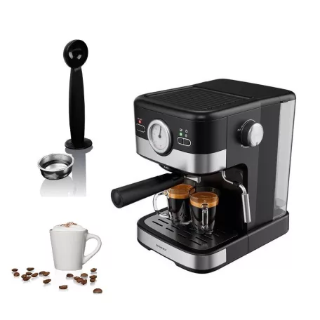 SilverCrest SEM 1100 C5 eszpresszó / cappuccino kávéfőző, 1100W 5 bar 1 / 2 csészés presszókávéfőző, fekete-ezüst színben