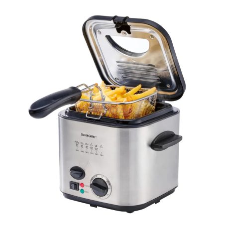 SilverCrest SFM 840 B1 inox, nemesacél 1.2 literes 840W mini olajsütő, 1-2 személyes fritőz fix, tapadásmentes üsttel