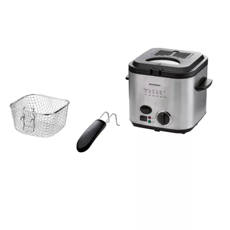 SilverCrest SFM 840 B1 inox, nemesacél 1.2 literes 840W mini olajsütő, 1-2 személyes fritőz fix, tapadásmentes üsttel