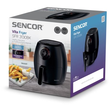 Sencor Vita Fryer SFR 3130BK Mechanikus Air Fryer 3.5L 1300W légkeveréses sütő, olajmentes olajsütő, forrólevegős sütő 