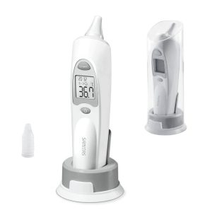   Sanitas SFT 53 infravörös fülhőmérő, digitális lázmérő 1 db cserélhető védősapkával és praktikus, átlátszó műanyag tároló és hordozó tokkal