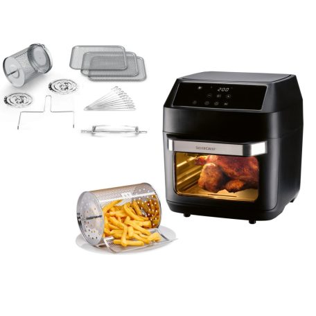 SilverCrest SHF 1800 C1 1800W 12 literes XL 9 az 1-ben Air Fryer, grillcsirke és kebab sütő, forrólevegős, légkeveréses digitális sütő, forgó grillel, sütőkosárral, 3 sütőráccsal, belső világítással