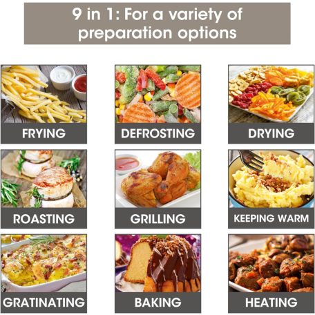 SilverCrest SHF 1800 C1 1800W 12 literes XL 9 az 1-ben Air Fryer, grillcsirke és kebab sütő, forrólevegős, légkeveréses digitális sütő, forgó grillel, sütőkosárral, 3 sütőráccsal, belső világítással