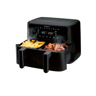   SilverCrest SHLFD 2600 B1 XXXL dupla zónás, kétzónás, kétkosaras Air Fryer, forrólevegős, olajmentes olajsütő, fritőz 2200W - 2600W 8.7L