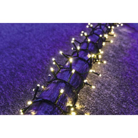Simpex kültéri / beltéri melegfehér LED fényfüzér zöld kábellel, 1000 db melegfehér LED-el 23 méter