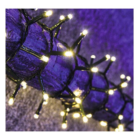 Simpex kültéri / beltéri melegfehér LED fényfüzér zöld kábellel, 1000 db melegfehér LED-el 23 méter