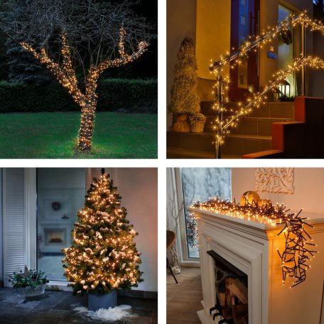 Simpex kültéri / beltéri melegfehér LED fényfüzér zöld kábellel, 500 db melegfehér LED-el 13 méter