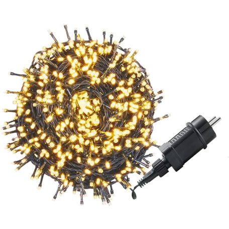 Simpex kültéri / beltéri melegfehér LED fényfüzér zöld kábellel, 500 db melegfehér LED-el 13 méter