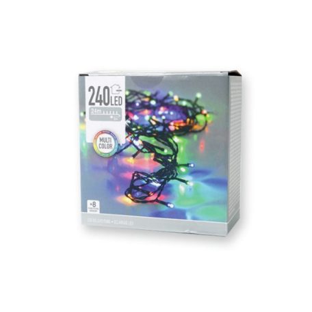 Simpex kültéri / beltéri színes LED fényfüzér zöld kábellel, 240 db RGB Multicolor színes LED-el 24 méter, 8 program (AX8-406040)