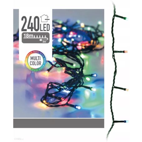 Simpex kültéri / beltéri színes LED fényfüzér zöld kábellel, 240 db RGB Multicolor színes LED-el 24 méter, 8 program (AX8-406040)