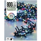 Simpex kültéri / beltéri színes LED fényfüzér zöld kábellel, 800 db RGB Multicolor színes LED-el 19 méter, 8 program (AX8-510430)