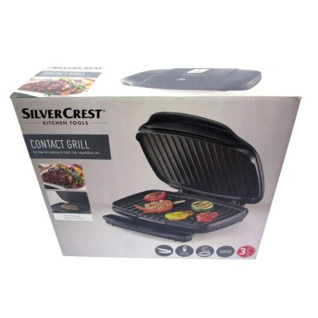 SilverCrest SKG 1000 C1 elektromos grillsütő mini kontaktgrill 1000W fekete kontakt grill  25 x 15 cm