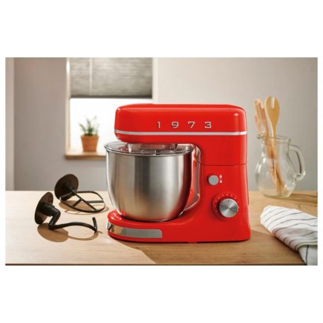 SilverCrest SKML 650 B2 Retro 1973 piros 600W 3.7L planetáris mixer, konyhai robotgép, 8 sebességfokozattal, 3.7 literes inox keverőtállal