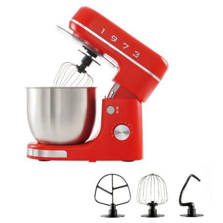 SilverCrest SKML 650 B2 Retro 1973 piros 600W 3.7L planetáris mixer, konyhai robotgép, 8 sebességfokozattal, 3.7 literes inox keverőtállal