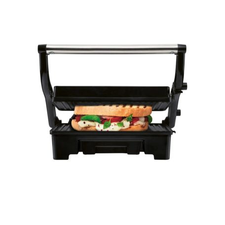 SilverCrest SKM 1000 A1 1000W elektromos grillsütő, 180°-ban nyitható mini kerámia kontaktgrill, asztali grill, 23 x 14.5 cm ILAG Ceralon kerámia bevonattal, inox - fekete kontakt grill